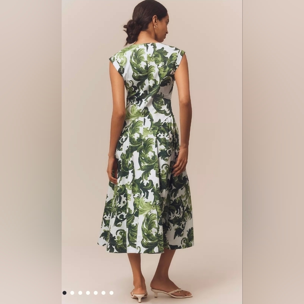 NWT Anthropologie SZ XL Green and White Botanical Midi Dress PRICE FIRM - Picture 2 of 10